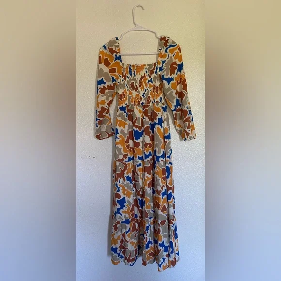 Anthropologie DOLAN Smocked Multicolor Laney Midi Long Sleeve Modest Dress - Picture 6 of 7